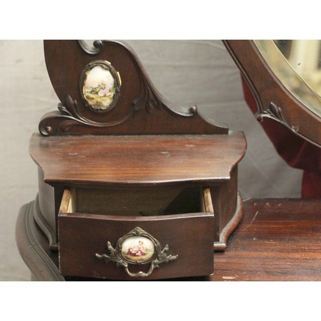 Brown Antique Queen Anne Mahogany Vanity Dresser For Sale - Image 8 of 14