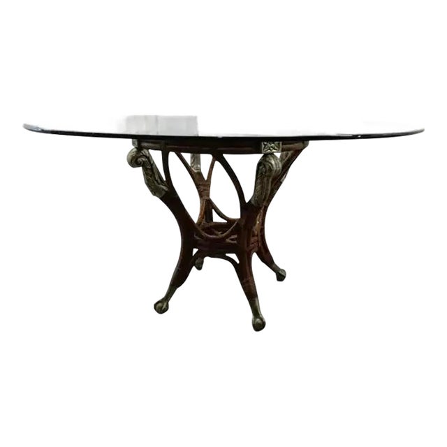 1990s Bamboo Chippendale Glass Top Table For Sale