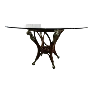1990s Bamboo Chippendale Glass Top Table