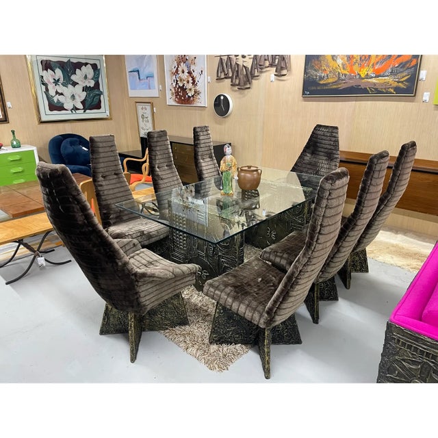 This listing is for the TABLE ALONE. The dining chairs pictured are SOLD SEPARATELY. Craft Associates Brutalist glass top...