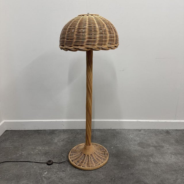 Large French Rattan Floor Lamp with Mushroom Shade For Sale - Image 15 of 15