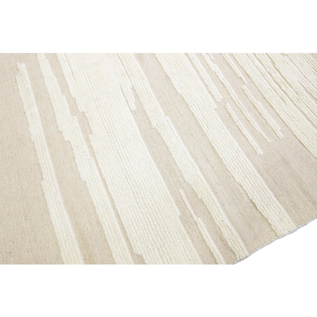 Beige Beige Modern Moroccan Style Handmade Abstract Oversize Wool Rug by Apadana For Sale - Image 8 of 11