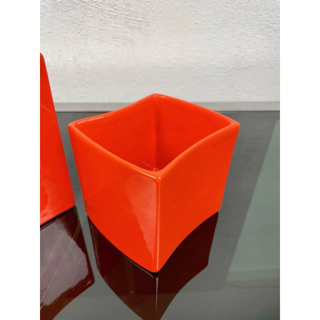 Orange Ceramic Vase by Franco Bettonica for Gabbianelli, Italy, 1970s, Set of 2 For Sale - Image 12 of 15