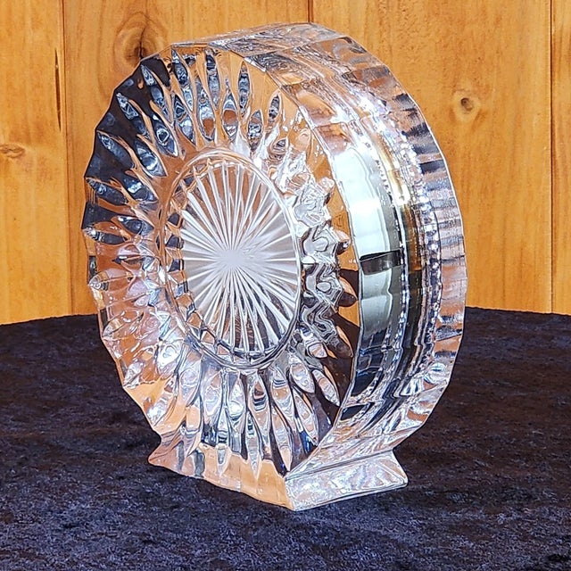 Mid-Century Modern Vintage MCM Staiger Quartz Lead Crystal Mantel Desk Clock For Sale - Image 3 of 4