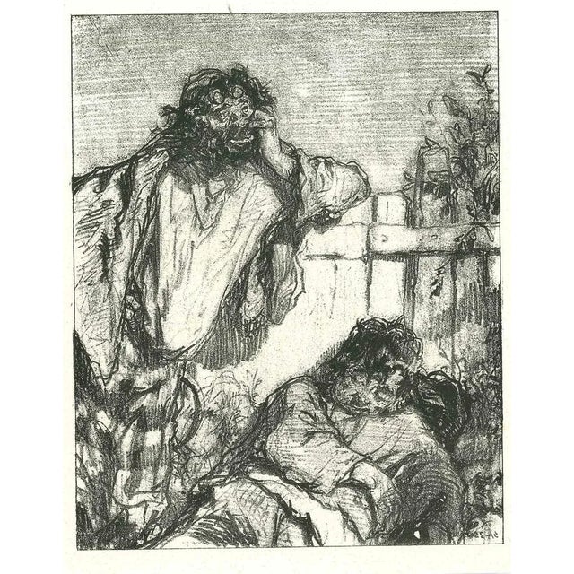 The Misery is an original lithograph artwork on ivory-colored paper, realized by the French draftsman Paul Gavarni (after)...