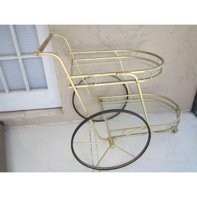 1970s Mid-Century Italian Metal Glass Gold Bar Beverage Cart For Sale - Image 4 of 9