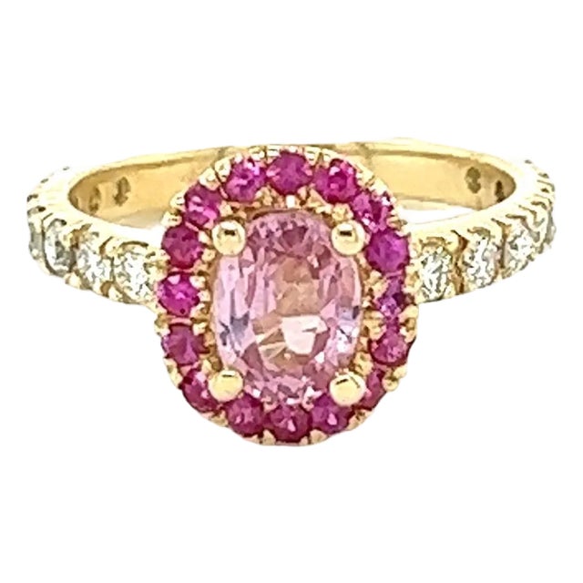 1.86 Carat Pink Sapphire Diamond 14 Karat Yellow Gold Engagement Ring, Size 5.5 For Sale
