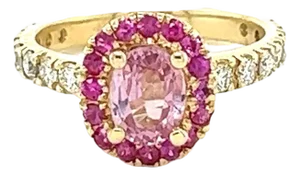 1.86 Carat Pink Sapphire Diamond 14 Karat Yellow Gold Engagement Ring, Size 5.5