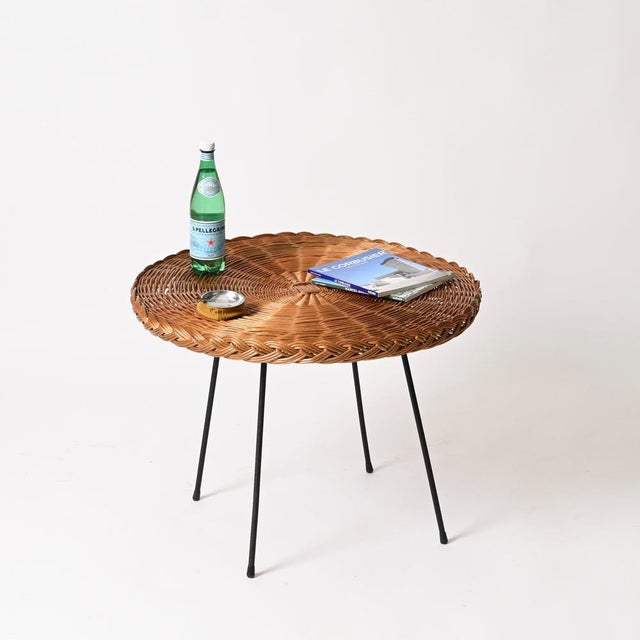Hand-Woven Rattan and Black Iron Coffee Table by Roberto Mango, Italy, 1970s For Sale - Image 9 of 15