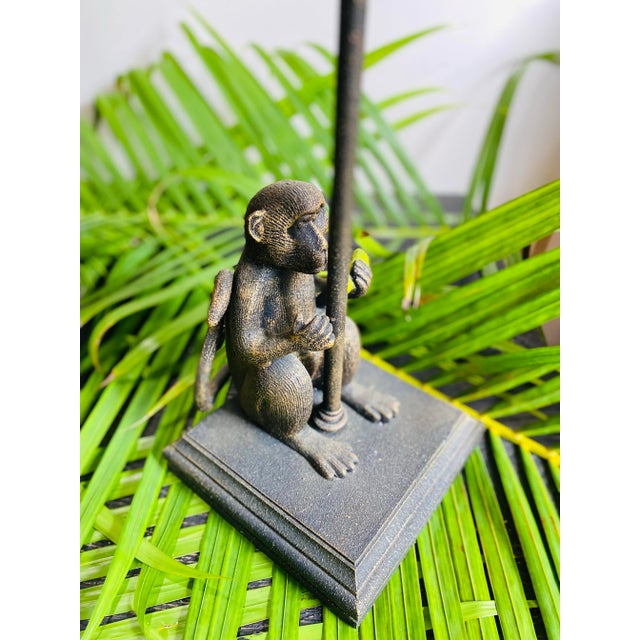 Wood Vintage Italian Monkey Lamps With Tole Palm Trees & Wicker Shades - A Pair For Sale - Image 7 of 10