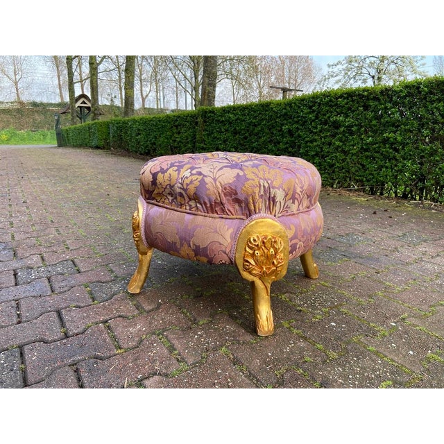 1970s French Louis XVI Gold Beech Purple Bench - 1 Pc For Sale - Image 4 of 10