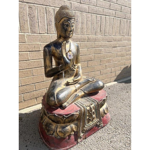 Thai Hand-Carved Giltwood Seated Buddha Statue For Sale - Image 10 of 16