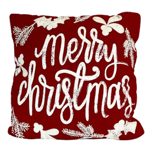 1990s Vintage Arts & Crafts Embroidered Merry Christmas Pillow.