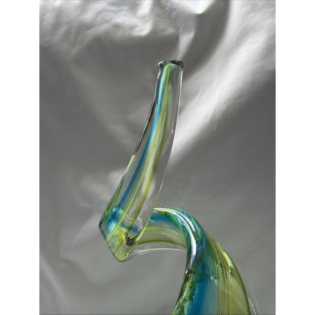 Mid-Century Modern Vintage MCM Murano Hand Blown Blue Green Spiral Ribbon Swirl Glass Figurine For Sale - Image 3 of 6
