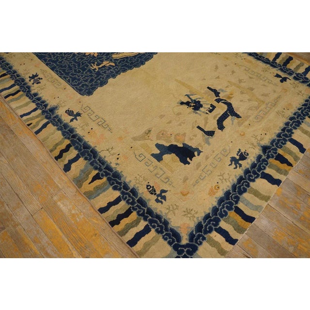 Nice Beige Background Color With Small Detail Dragon Geometric Pattern Antique Chinese Peking Rug For Sale - Image 4 of 11