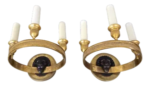 1950s Maison Bagues Style French 3 Light Lion Wall Sconces - a Pair