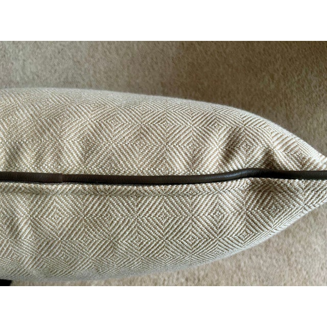 Traditional Custom 20" Wool Herringbone Pillow-Leather Trim-Feather Insert For Sale - Image 3 of 8