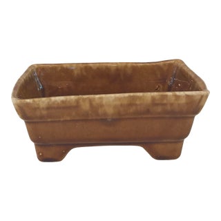 Vintage Brown and Cream Drip Glaze Ceramic Planter For Sale