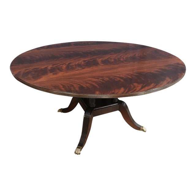 Round Crotch Mahogany Georgian Style Pedestal Dining Table by Leighton Hall Made to Order For Sale