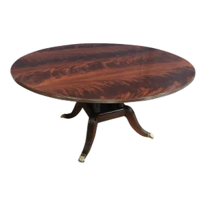 Round Crotch Mahogany Georgian Style Pedestal Dining Table by Leighton Hall Made to Order