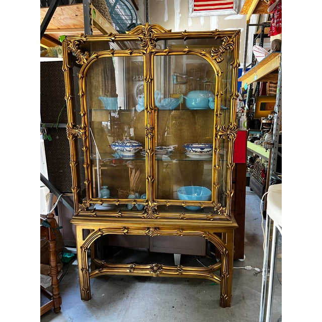 1970s Stunning Gilded Gold Ornate Oversized Display Cabinet With Glass Shelves For Sale - Image 11 of 12