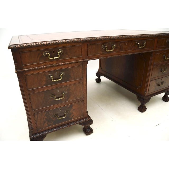 Wood Antique Chippendale Pedestal Desk, 1900s For Sale - Image 7 of 11