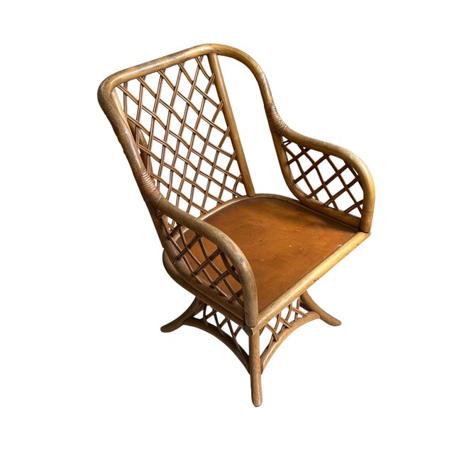 Mid 20th Century Rattan Latticed Dining Set With Glass Top Table For Sale - Image 9 of 16
