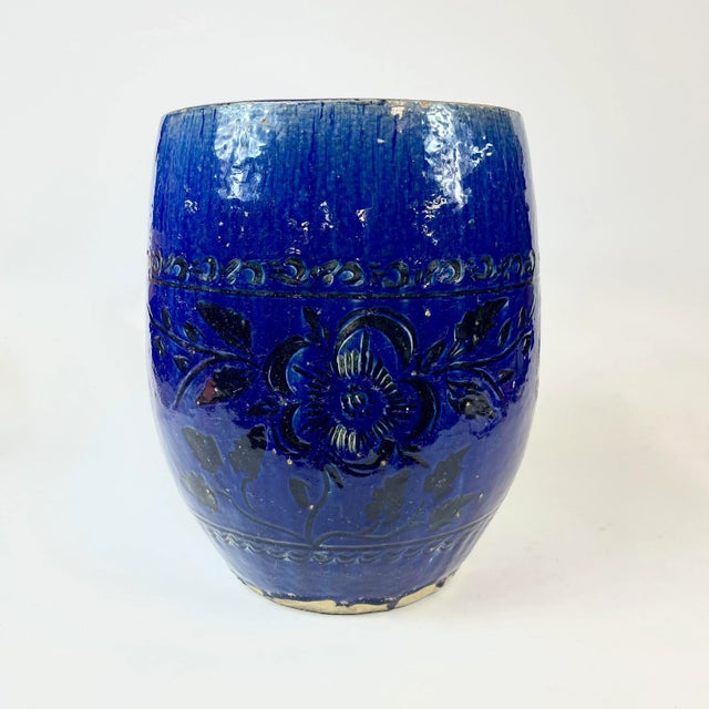 19th Century Cobalt Blue Ceramic Garden Seat Stool For Sale - Image 10 of 10