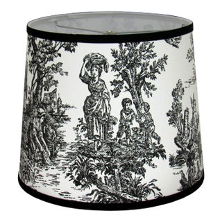 14" Black and White Toile Drum Lamp Shade For Sale