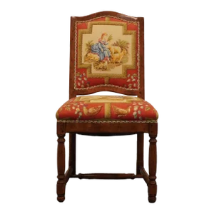 Sterling Collection English Traditional Tudor Style Dining Side Chair W. Shepherdess Theme Upholstery