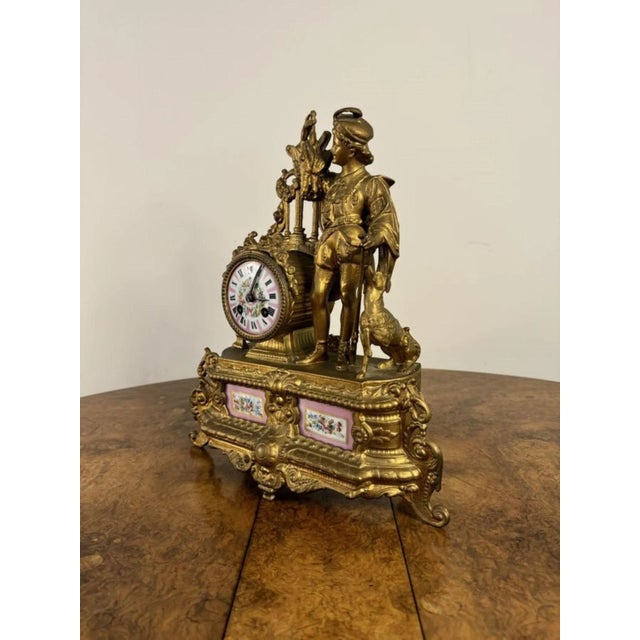 Antique French Victorian Gilt Metal and Porcelain Mantel Clock, 1860 For Sale - Image 3 of 6