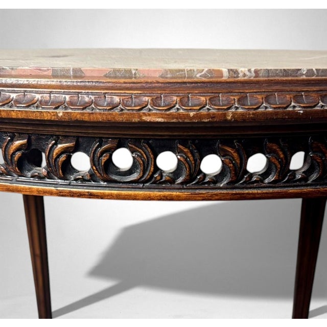 Early 20th Century Neoclassical Italian Walnut Side Table With Marble Top and Vienna Straw Shelf For Sale - Image 10 of 18