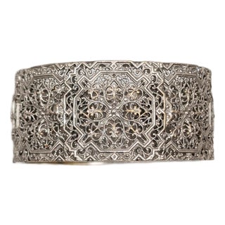 Vintage Art Deco Signed Napier Silvertone Filigree Cuff Bracelet For Sale