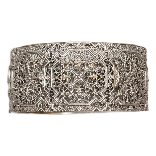 Vintage Art Deco Signed Napier Silvertone Filigree Cuff Bracelet For Sale
