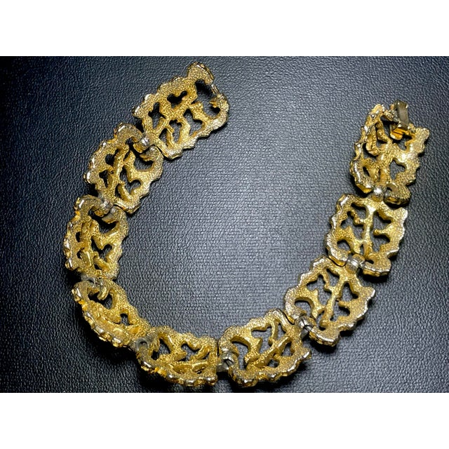 Mid-Century Modern MCM Jewelry Signed Crown Trifari Volcanic-Textured Gold-Tone Heavy Link Bracelet For Sale - Image 3 of 7