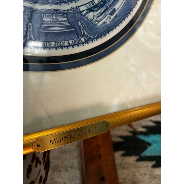 Up for consideration is a vintage intricate framed blue and white plate with a scene displaying "Baltimore & Ohio R R."...