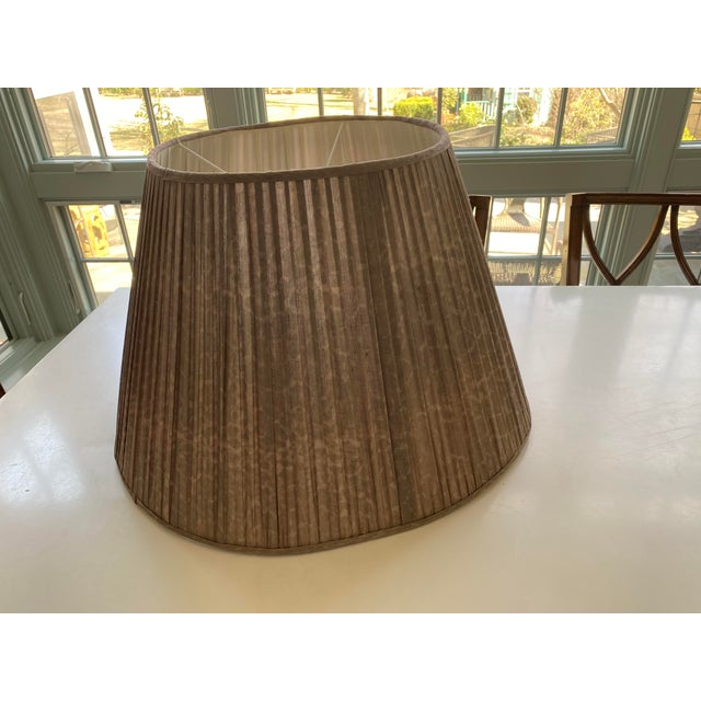 Silk shade handmade in England from pleated hand block silk sourced from India. Purchased from Penny Morrison in UK. Note...