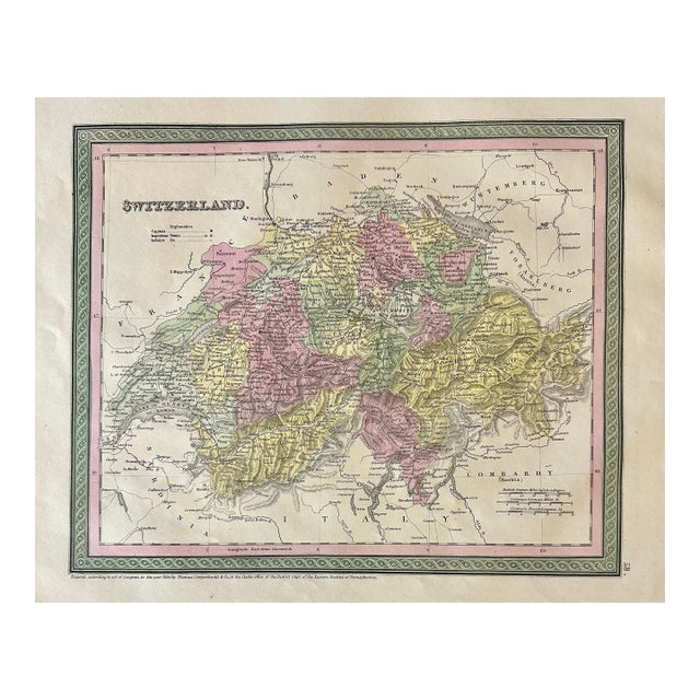 Switzerland Original Map by Mitchell, 1846 For Sale