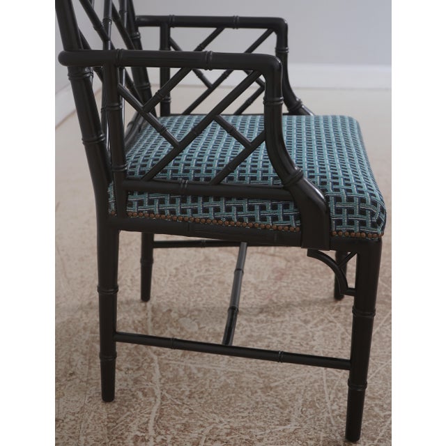 Pair of Ebonized Chinese Chippendale Faux Bamboo Dining Arm Chairs For Sale - Image 12 of 18
