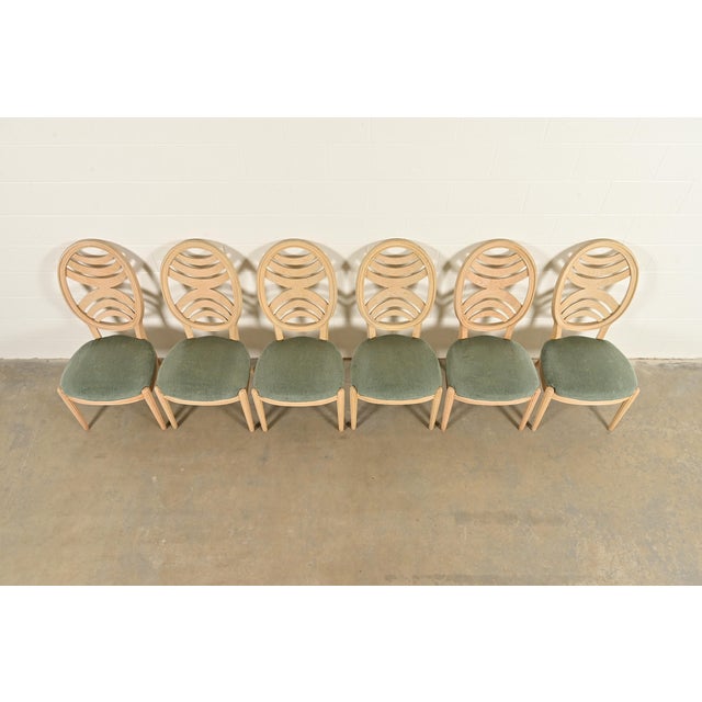 1980s Henredon Modern Art Deco Carved Oak Dining Chairs, Set of Six For Sale - Image 5 of 15
