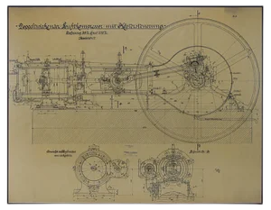 Large Original Technical Drawing of Air Compressor, 1925