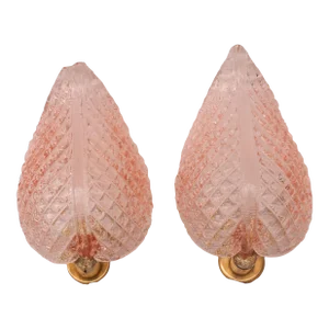 Set of 2 Wall Light Pink Jewel Murano Glass Leave Attributed to Barovier E Toso, 1950s