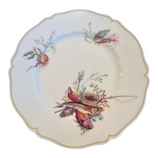 Mid 20th Century Set of 12 Havilland- Limoges Dinner Plates, Six Fish and Crustacean Designs For Sale