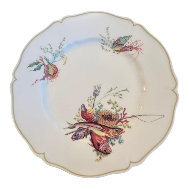 Mid 20th Century Set of 12 Havilland- Limoges Dinner Plates, Six Fish and Crustacean Designs For Sale