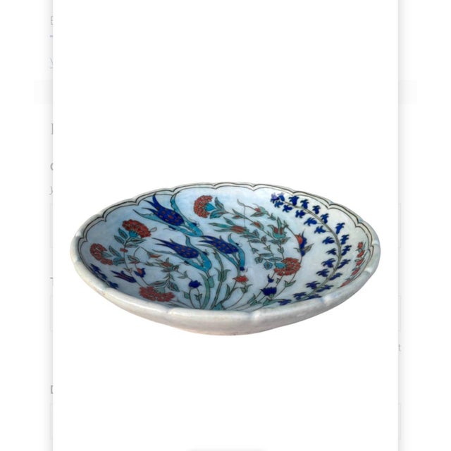 Art Deco French Iznik Platter Bowl Edmond Lachenal. blue tulips and red carnations. Diameter / 10.5 inches. H / 2.2...