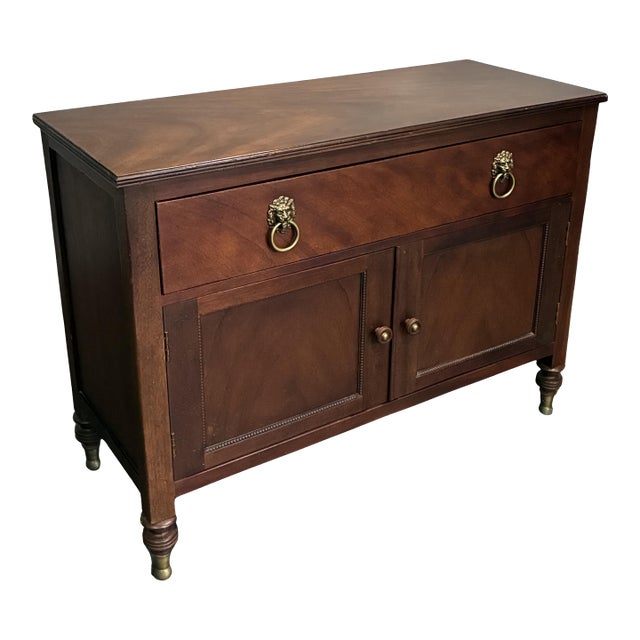 Late 20th Century Baker Furniture Milling Road Mahogany Server Cabinet With Lion's Head Brass Pulls For Sale