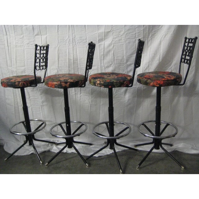 Metal Arthur Umanoff Wrought Iron Bar Stools 1960s MidCentury - Set of 4 For Sale - Image 7 of 9