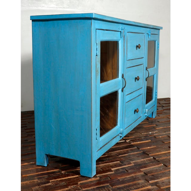 Sky Blue Reclaimed Solid Teak Wood Cabinet, Handcrafted For Sale - Image 8 of 8