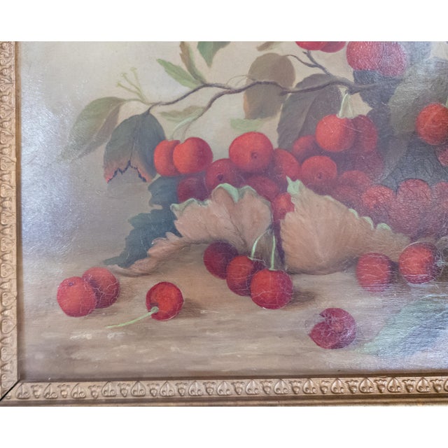 19th Century American Still Life Oil Painting of Cherries, Unsigned For Sale - Image 10 of 13