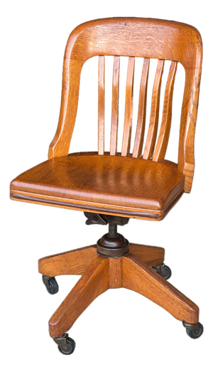 Antique B.L.Marble Chair Co. Golden Oak Swivel Desk Chair | Quarter-Sawn Oak Banker’s Chair | Early American Library & Office Chair